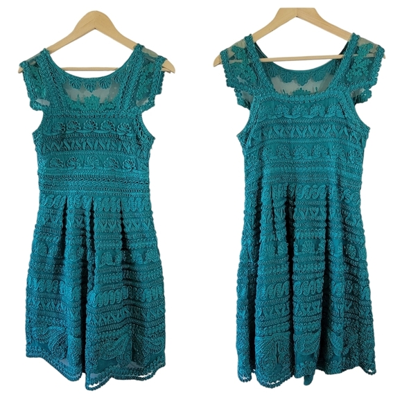 Anthropologie YOANA BARASCHI New Light Dress Sz 2 Teal Embroidered Fairy Artsy - Picture 2 of 12